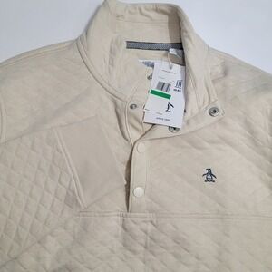 NWT $145 Mens LG Golf Pullover Birch Cream Quarter Button‎ Up Original Penguin